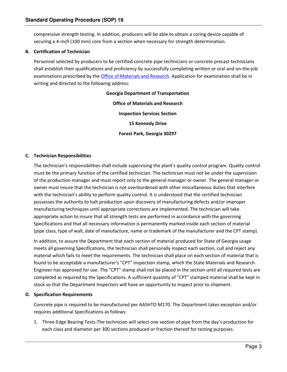 Form SOP19 Inspection of Concrete Pipe, Precast Manhole and Miscellaneous Precast Products - Georgia (United States), Page 3