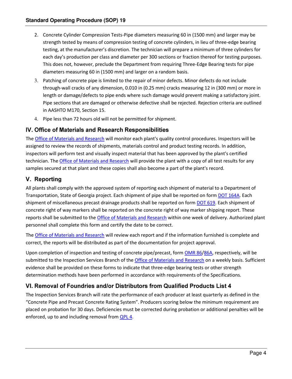 Form SOP19 Inspection of Concrete Pipe, Precast Manhole and Miscellaneous Precast Products - Georgia (United States), Page 4