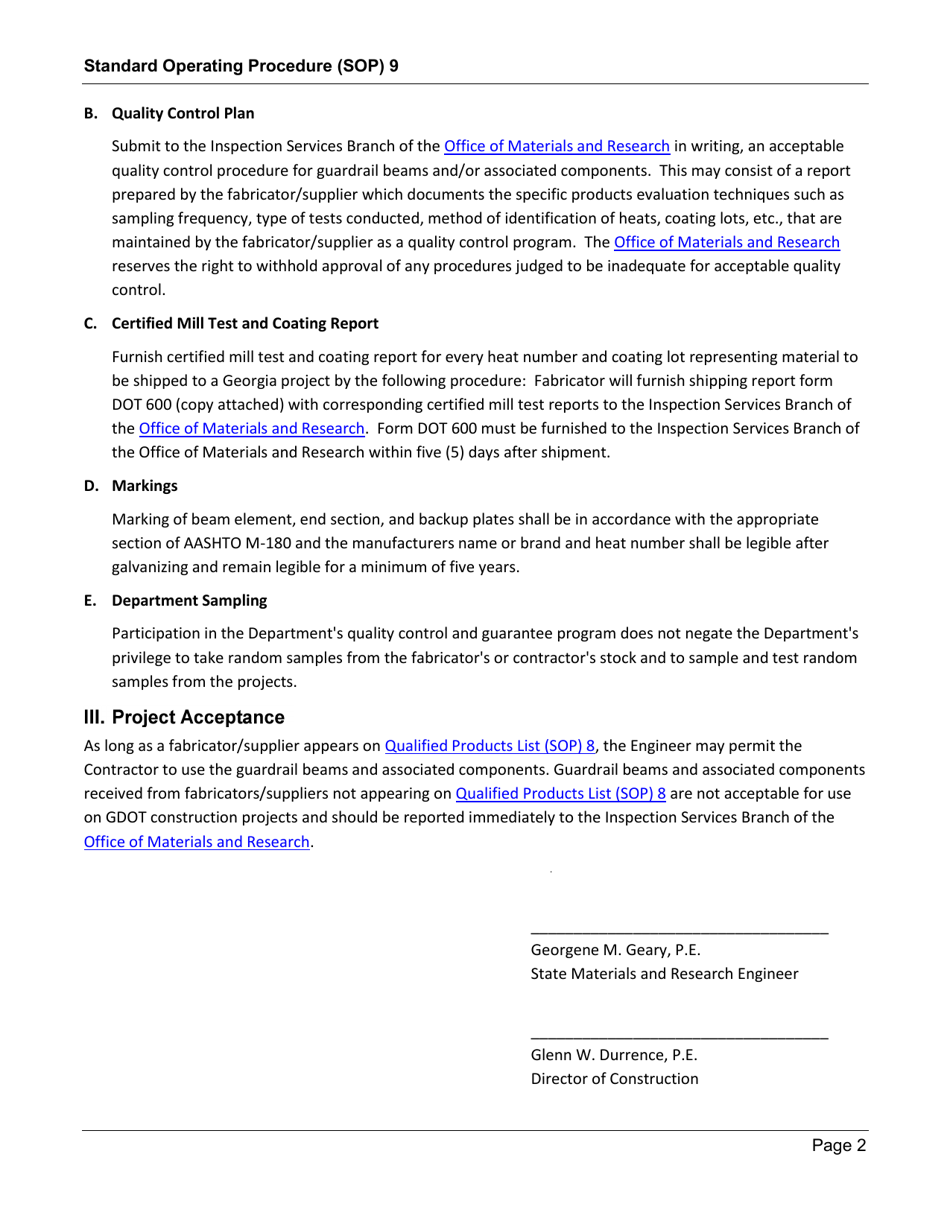 Form SOP9 Inspection of Guardrail Baems - Georgia (United States), Page 2