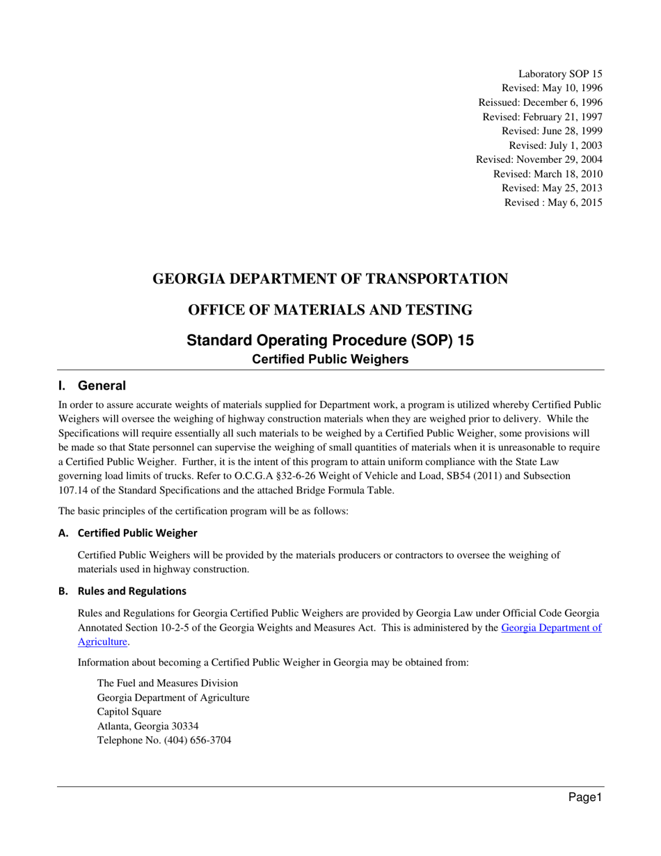 Form SOP15 Certified Public Weighers - Georgia (United States), Page 1