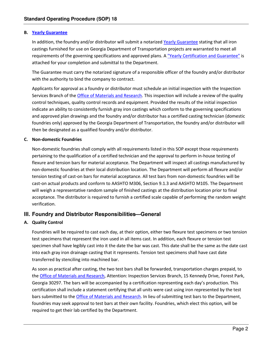 Form SOP18 Inspection of Gray Iron Drainage Castings - Georgia (United States), Page 2