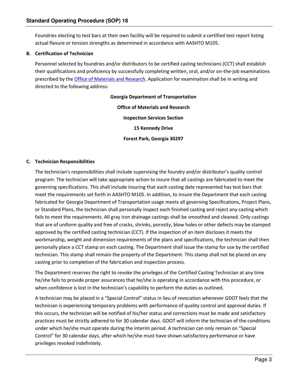 Form SOP18 Inspection of Gray Iron Drainage Castings - Georgia (United States), Page 3