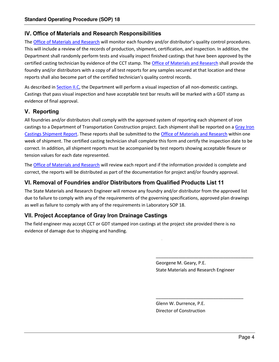 Form SOP18 Inspection of Gray Iron Drainage Castings - Georgia (United States), Page 4