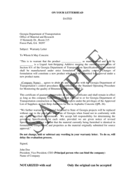 Qpl 26 Warranty Letter - Sample - Georgia (United States)