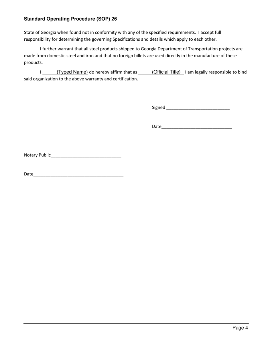 Form SOP26 Inspection of Epoxy Coated Reinforcement Steel - Georgia (United States), Page 4