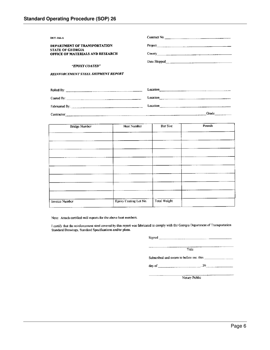 Form SOP26 Inspection of Epoxy Coated Reinforcement Steel - Georgia (United States), Page 6