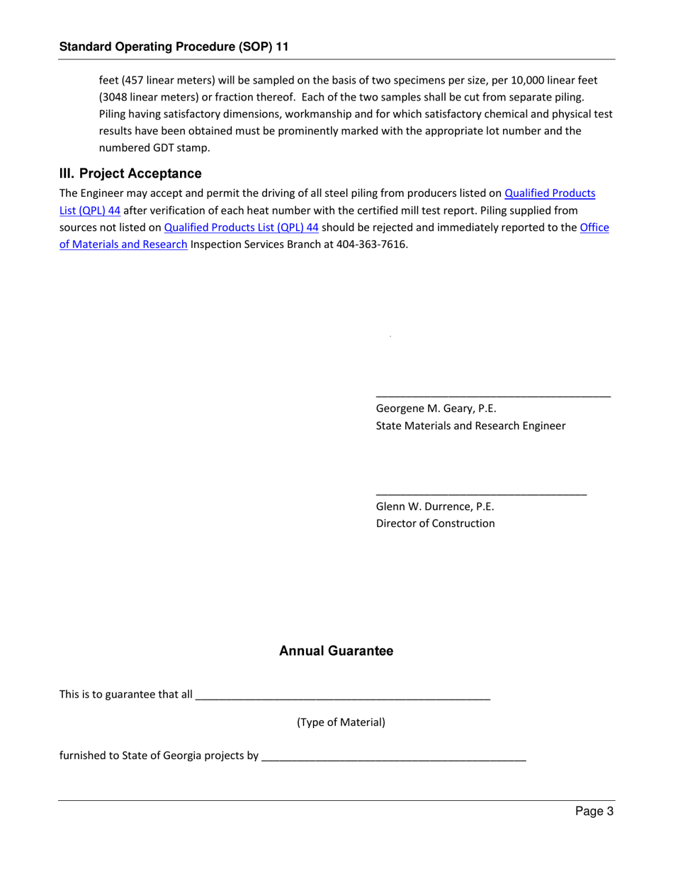 Form SOP11 Inspection of Steel H-Piles and Metal Shell Piles - Georgia (United States), Page 3