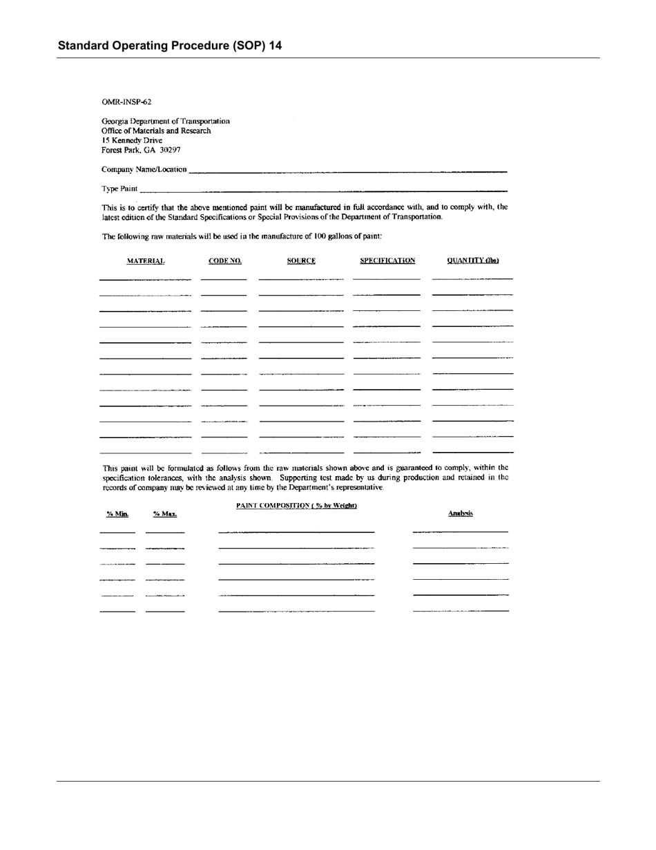 Form SOP14 Inspection of Traffic Paint - Georgia (United States), Page 5