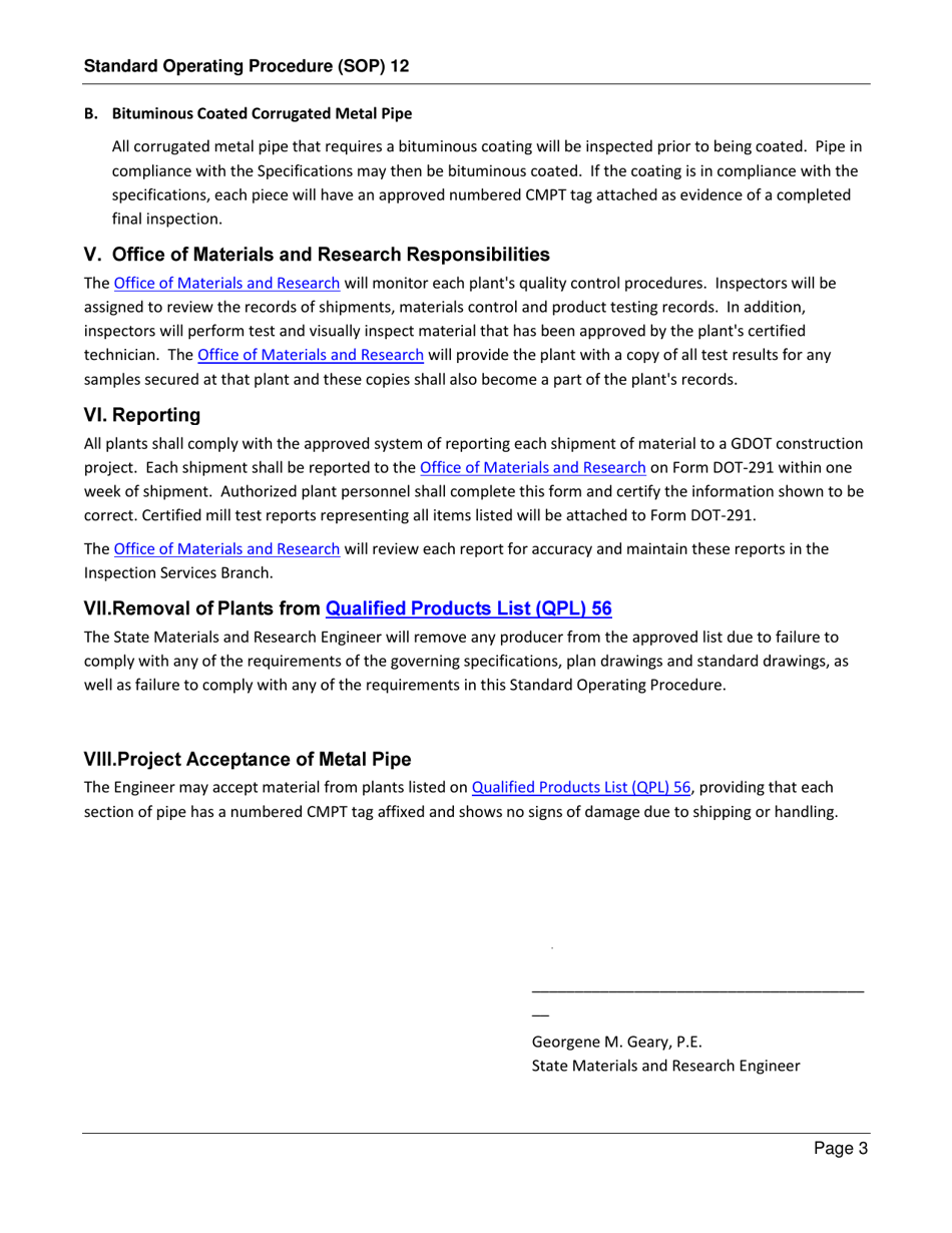 Form SOP12 Inspection of Corrugated Metal Pipe - Georgia (United States), Page 3