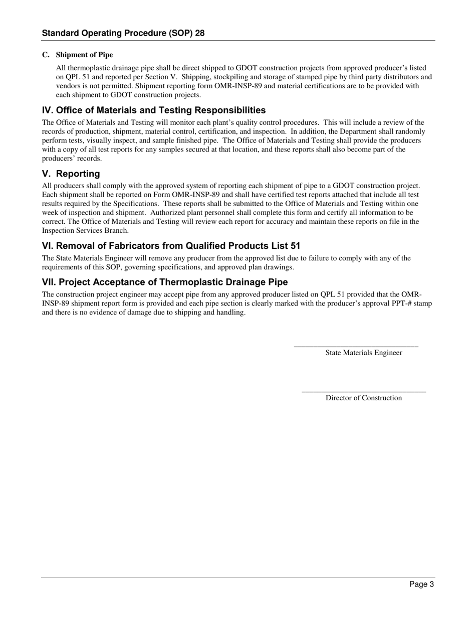 Form SOP28 Inspection of Thermoplastic Drainage Pipe - Georgia (United States), Page 3