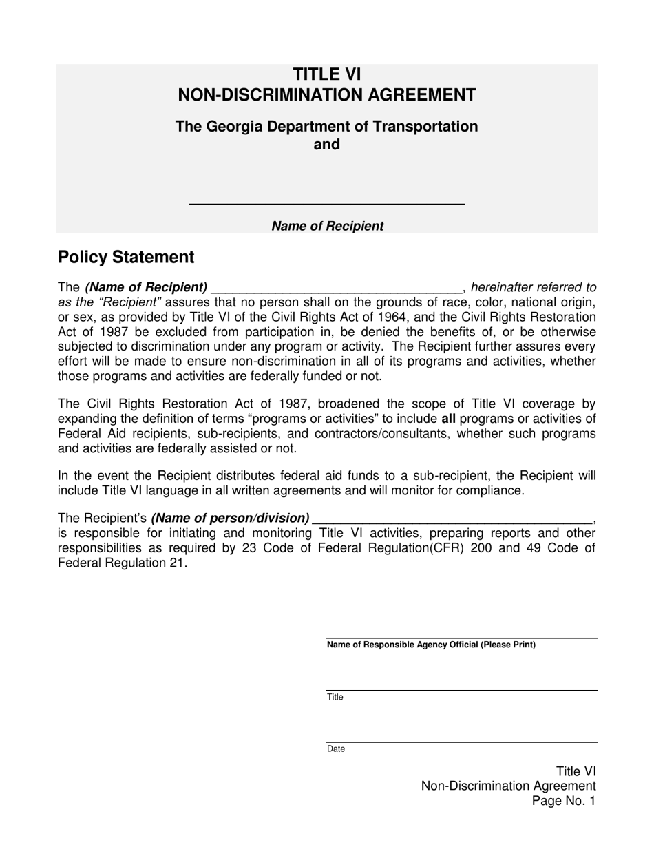 Title VI Non-discrimination Agreement - Georgia (United States), Page 1