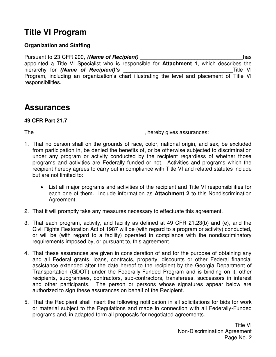 Title VI Non-discrimination Agreement - Georgia (United States), Page 2