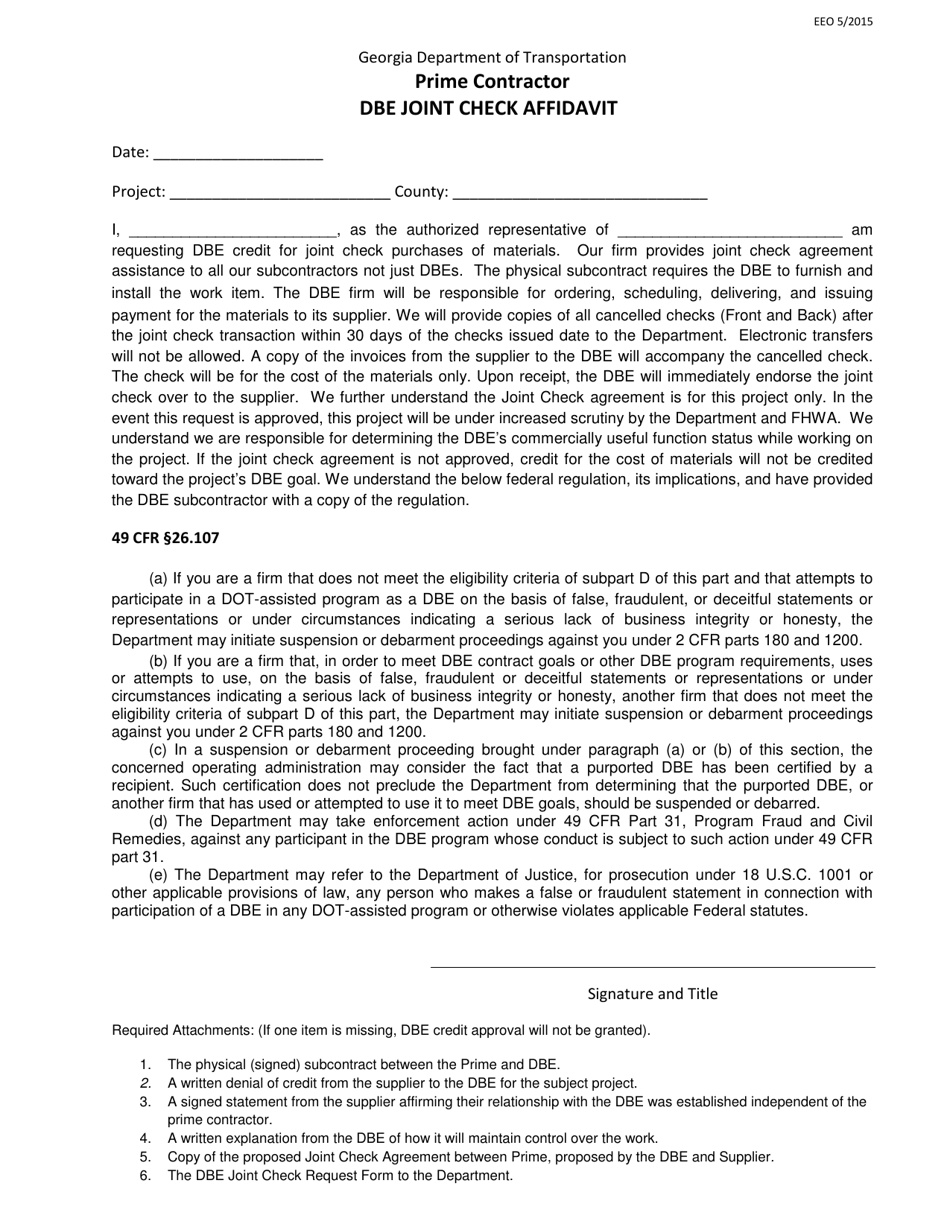 Dbe Joint Check Affidavit - Georgia (United States), Page 1