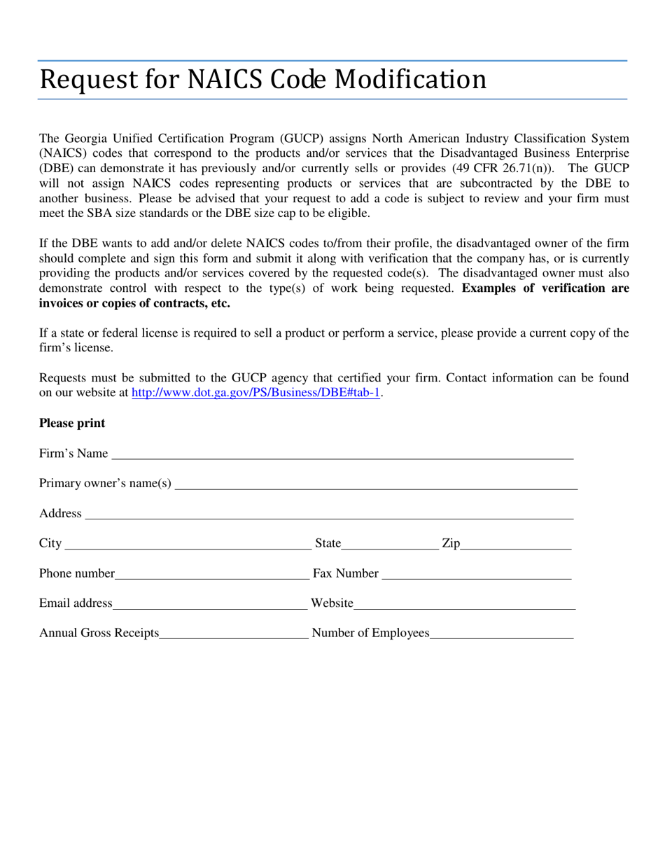 (United States) Request for Naics Code Modification Fill Out, Sign Online and Download