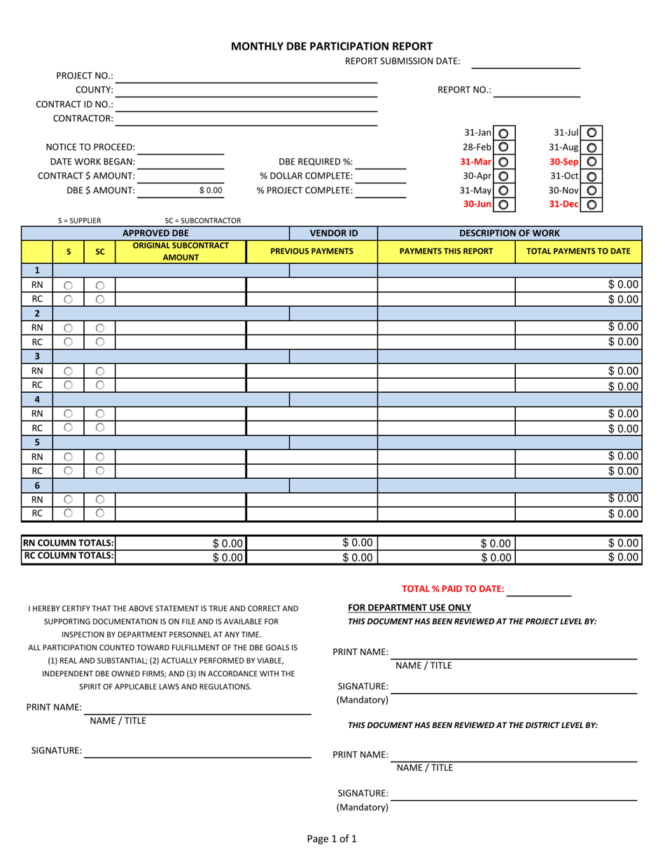 Monthly Dbe Participation Report - Georgia (United States), Page 1