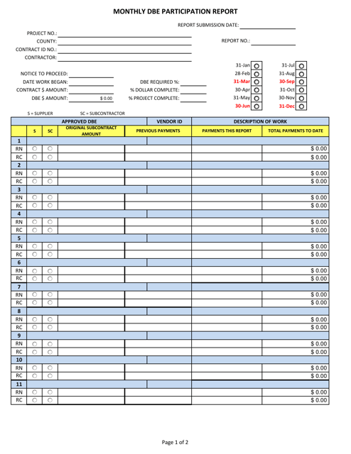 Monthly Dbe Participation Report - Double Page - Georgia (United States) Download Pdf