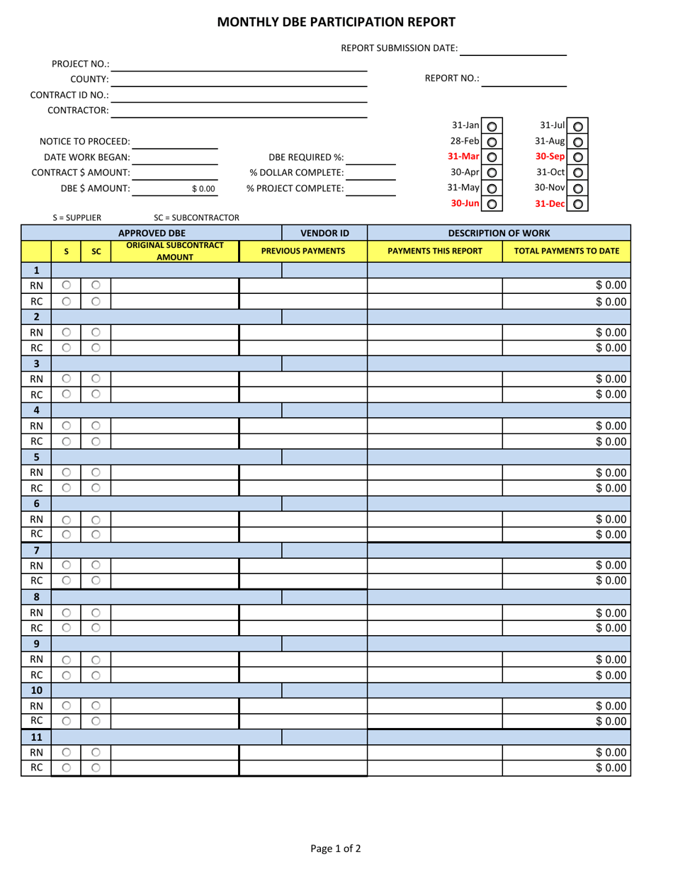 Georgia (united States) Monthly Dbe Participation Report - Double Page 