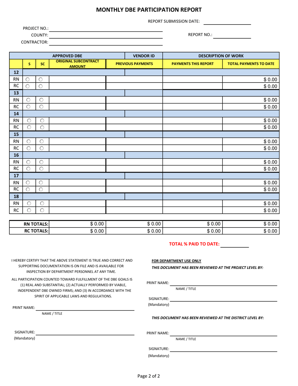 Monthly Dbe Participation Report - Double Page - Georgia (United States), Page 2