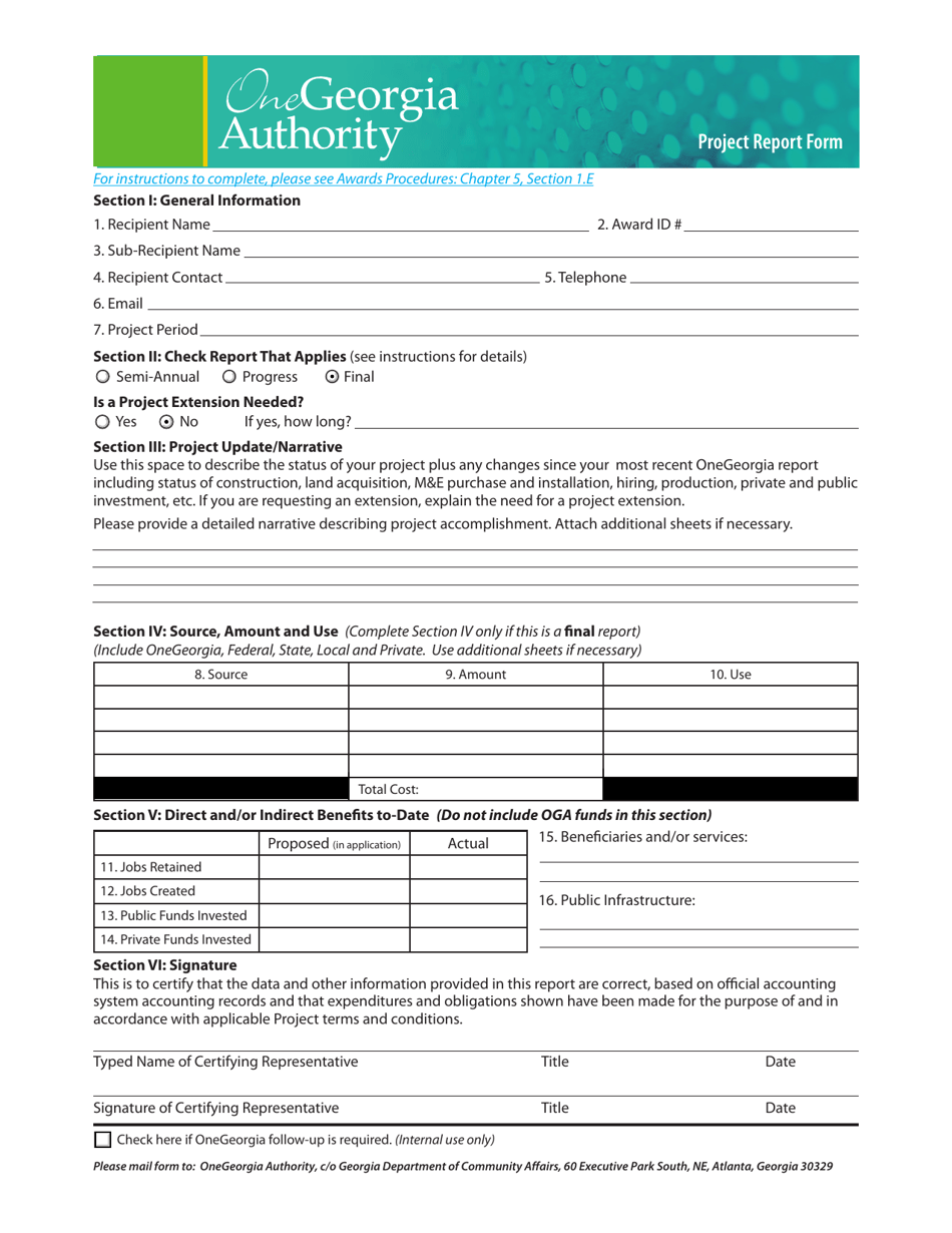Onegeorgia Authority Project Report Form - Georgia (United States), Page 1