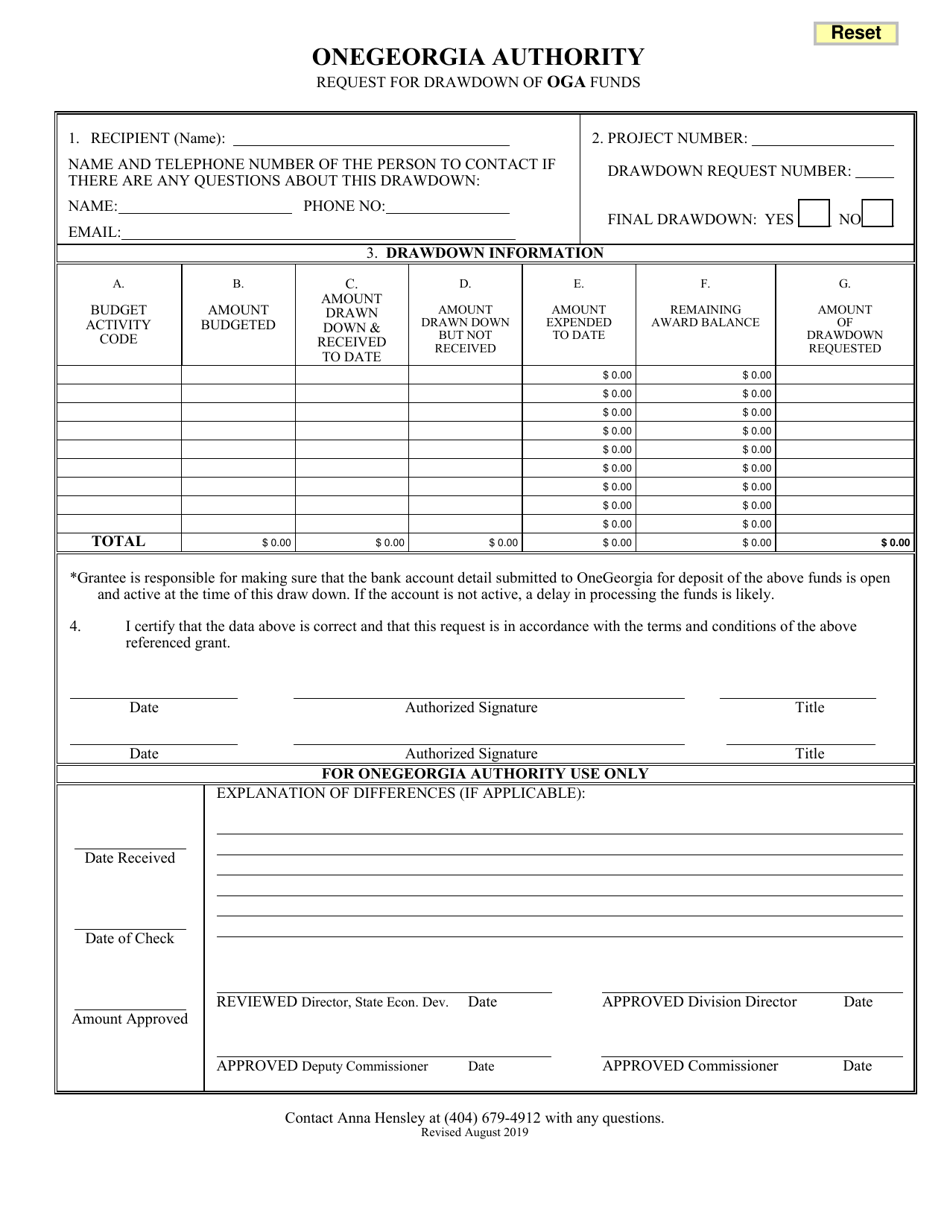 Onegeorgia Authority Request for Drawdown of Oga Funds - Georgia (United States), Page 1