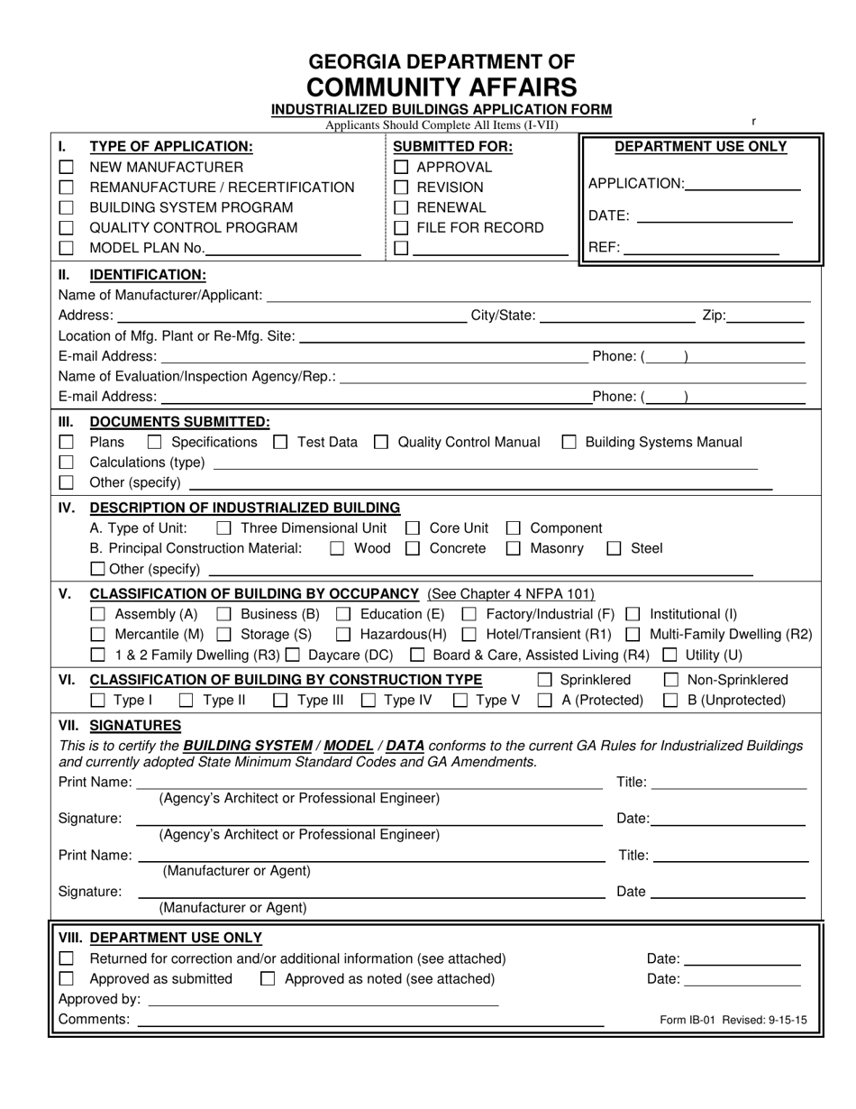 Form IB-01 Industrialized Buildings Application Form - Georgia (United States), Page 1