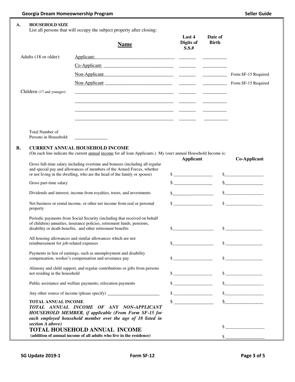 Form SF-12 - Fill Out, Sign Online and Download Printable PDF, Georgia ...