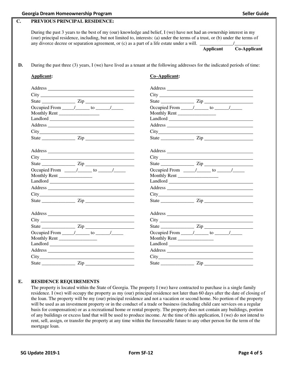 Form SF-12 Application Affidavit - Georgia Dream Homeownership Program - Georgia (United States), Page 4