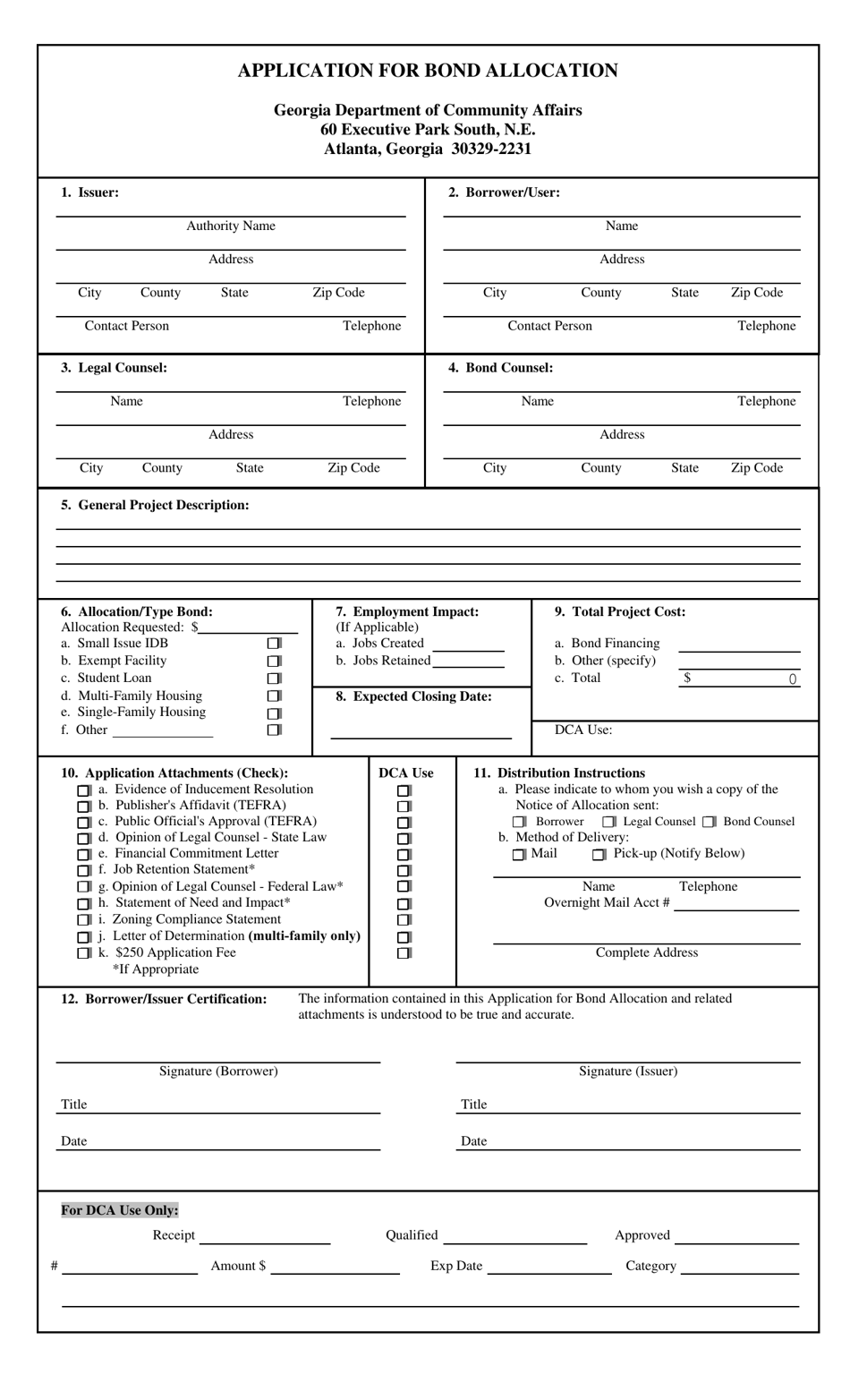 Application for Bond Allocation - Georgia (United States), Page 1