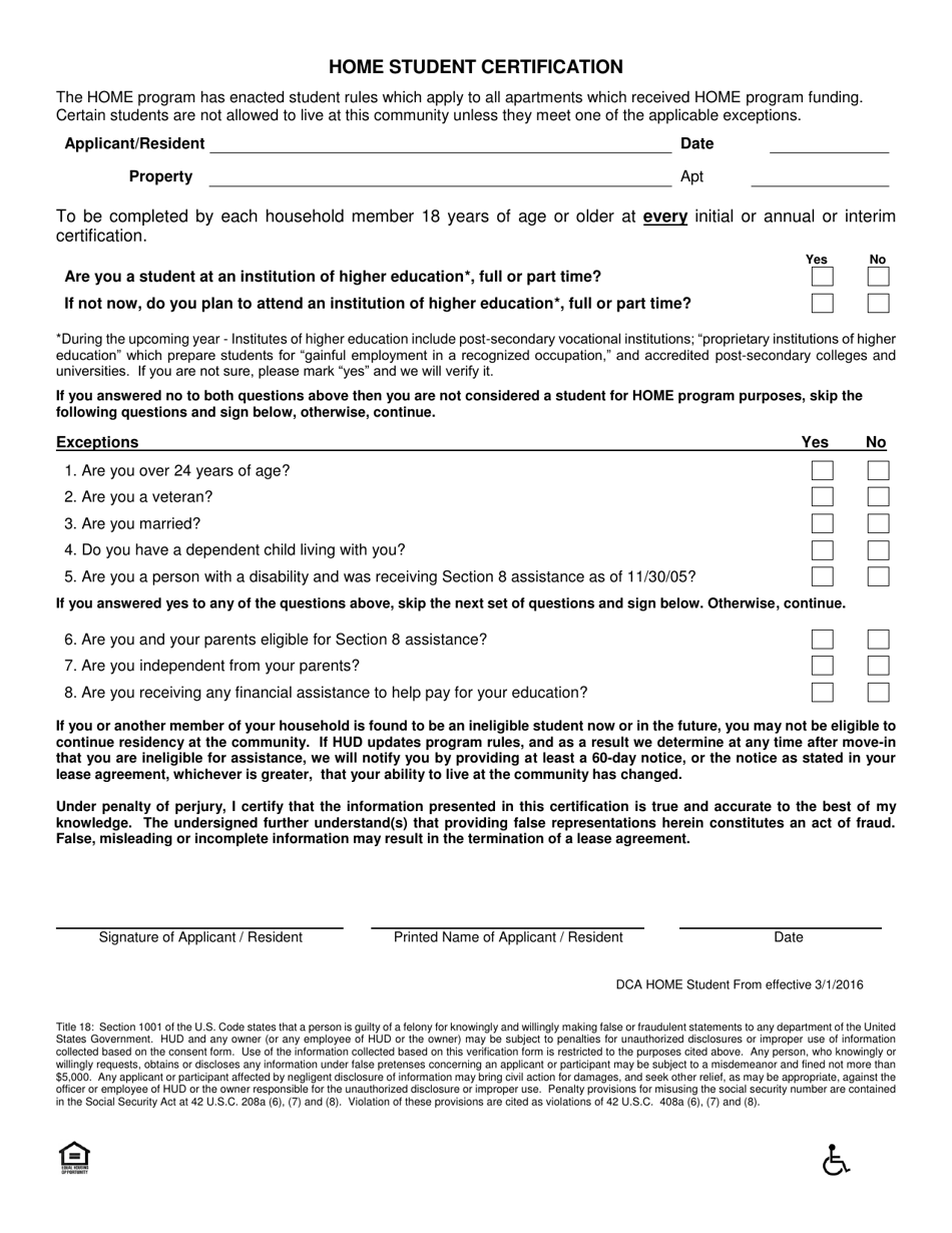 Georgia (United States) Home Student Certification Fill Out Sign