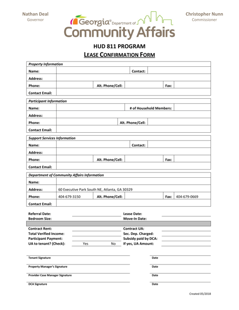 Lease Confirmation Form - Hud 811 Program - Georgia (United States) Download Pdf