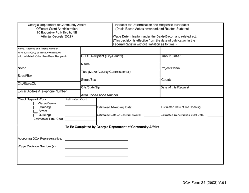 DCA Form 29 Request for Determination and Response to Request - Georgia (United States)