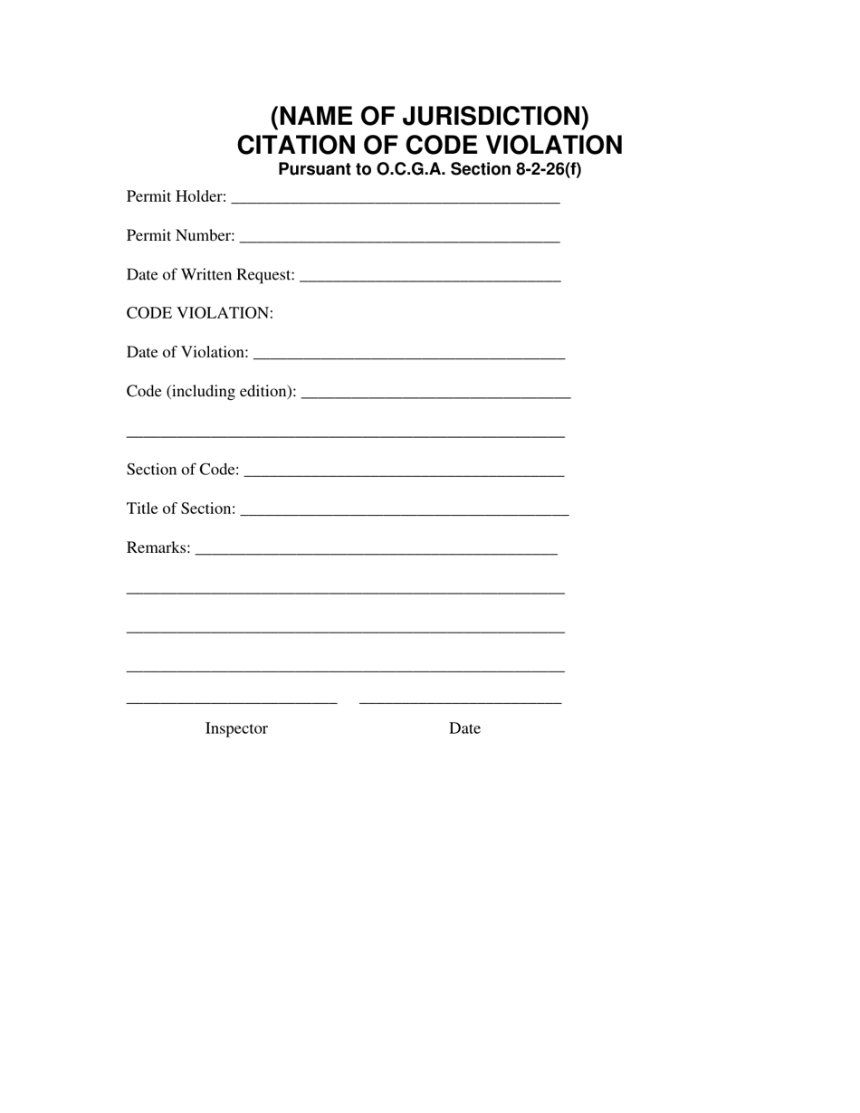 (United States) Citation of Code Violation Fill Out, Sign