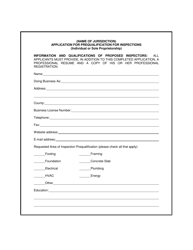 Document preview: Application for Prequalification for Inspections (Individual or Sole Proprietorship) - Georgia (United States)