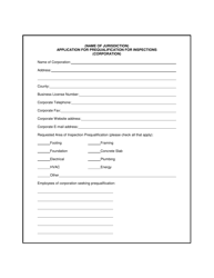Document preview: Application for Prequalification for Inspections (Corporation) - Georgia (United States)