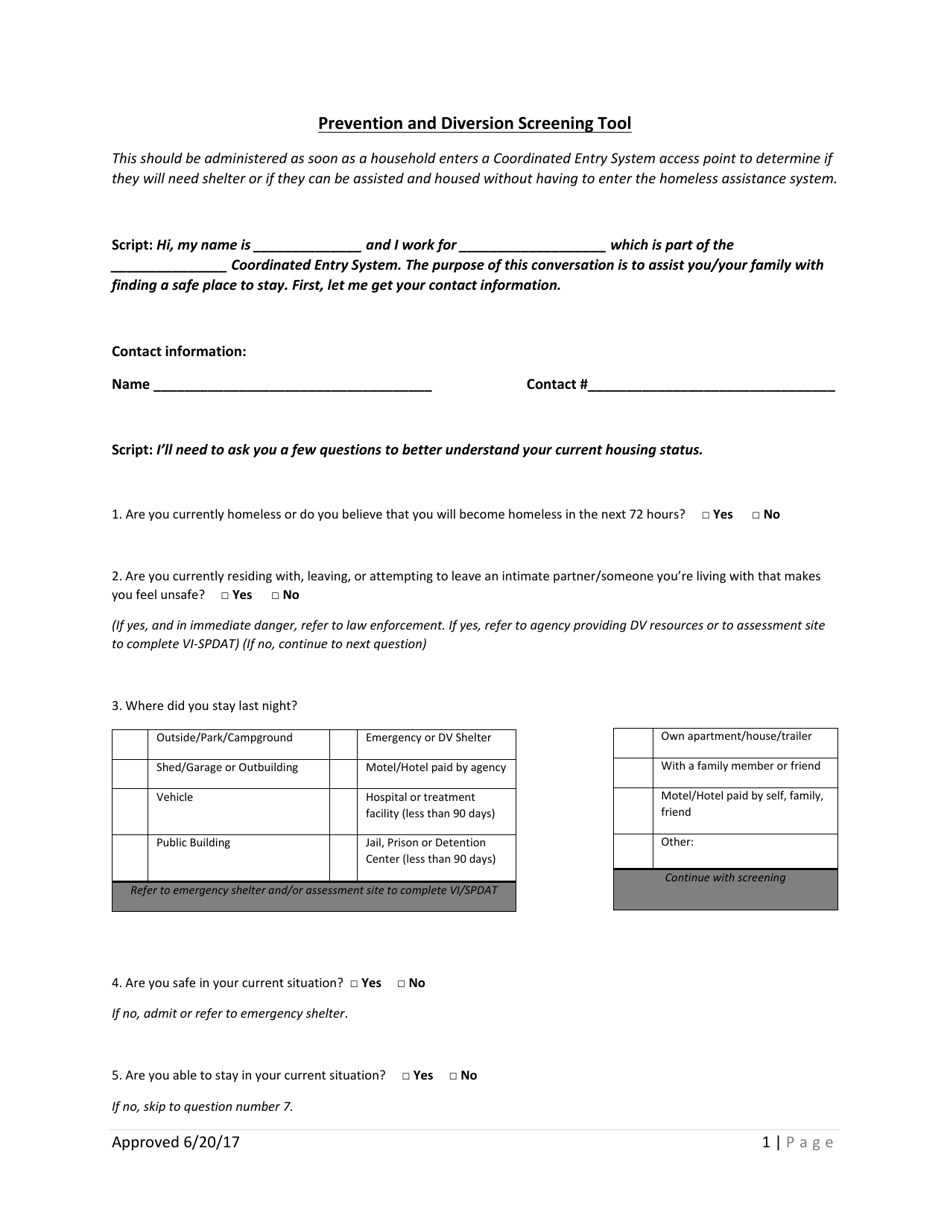 Prevention and Diversion Screening Tool - Georgia (United States), Page 1