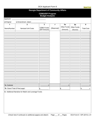 Document preview: DCA Form 8 EIP Budget Analysis - Cdbg/Eip Program - Georgia (United States)
