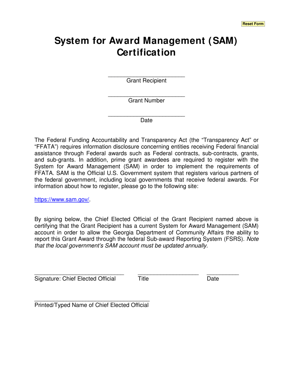 System for Award Management (Sam) Certification - Georgia (United States), Page 1