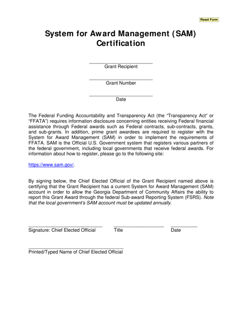 System for Award Management (Sam) Certification - Georgia (United States)