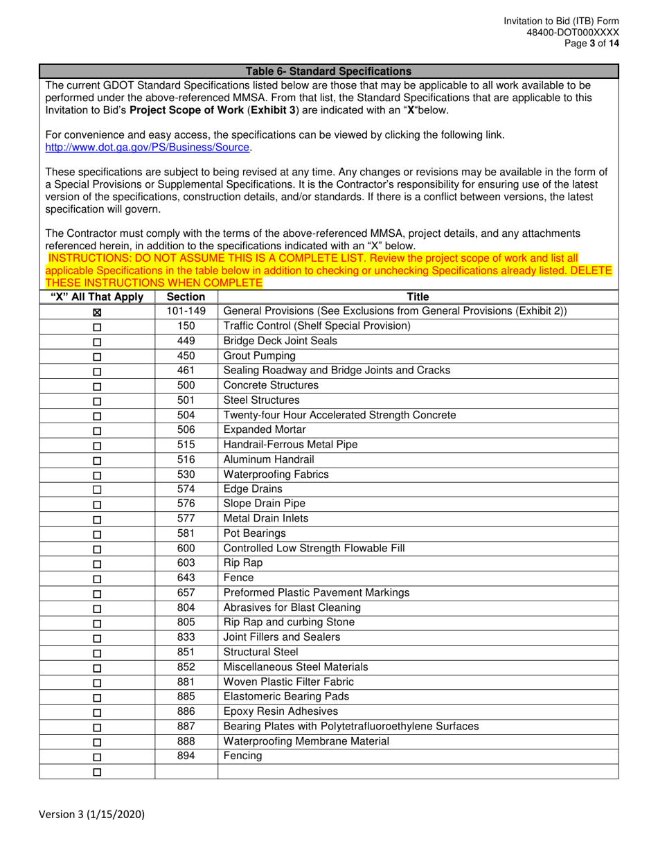 Invitation to Bid (Itb) Bid Form - Bridge Maintenance and Repair - District - Georgia (United States), Page 3