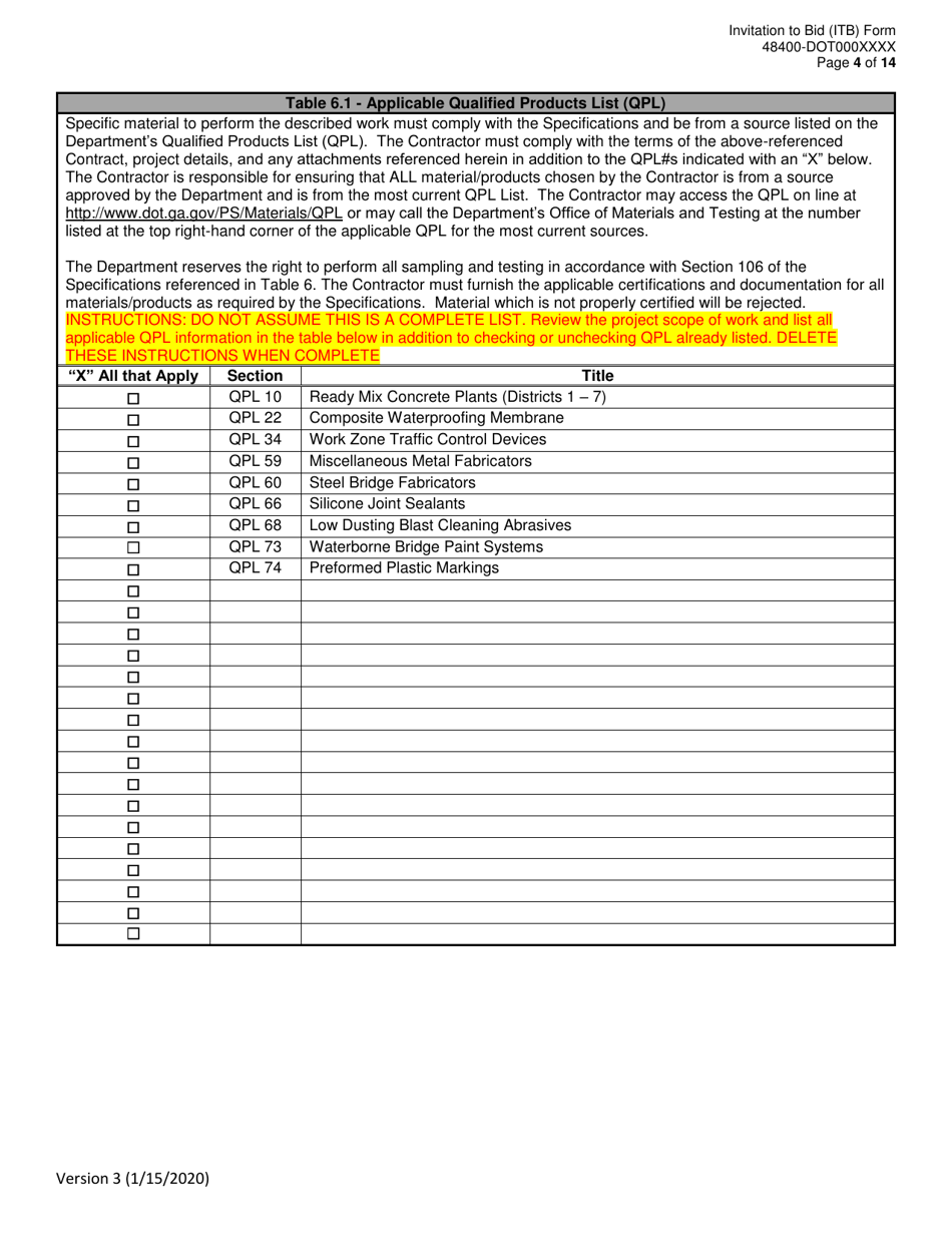 Invitation to Bid (Itb) Bid Form - Bridge Maintenance and Repair - District - Georgia (United States), Page 4