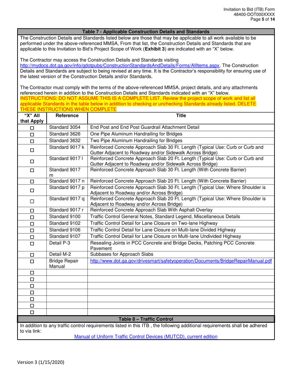 Invitation to Bid (Itb) Bid Form - Bridge Maintenance and Repair - District - Georgia (United States), Page 5
