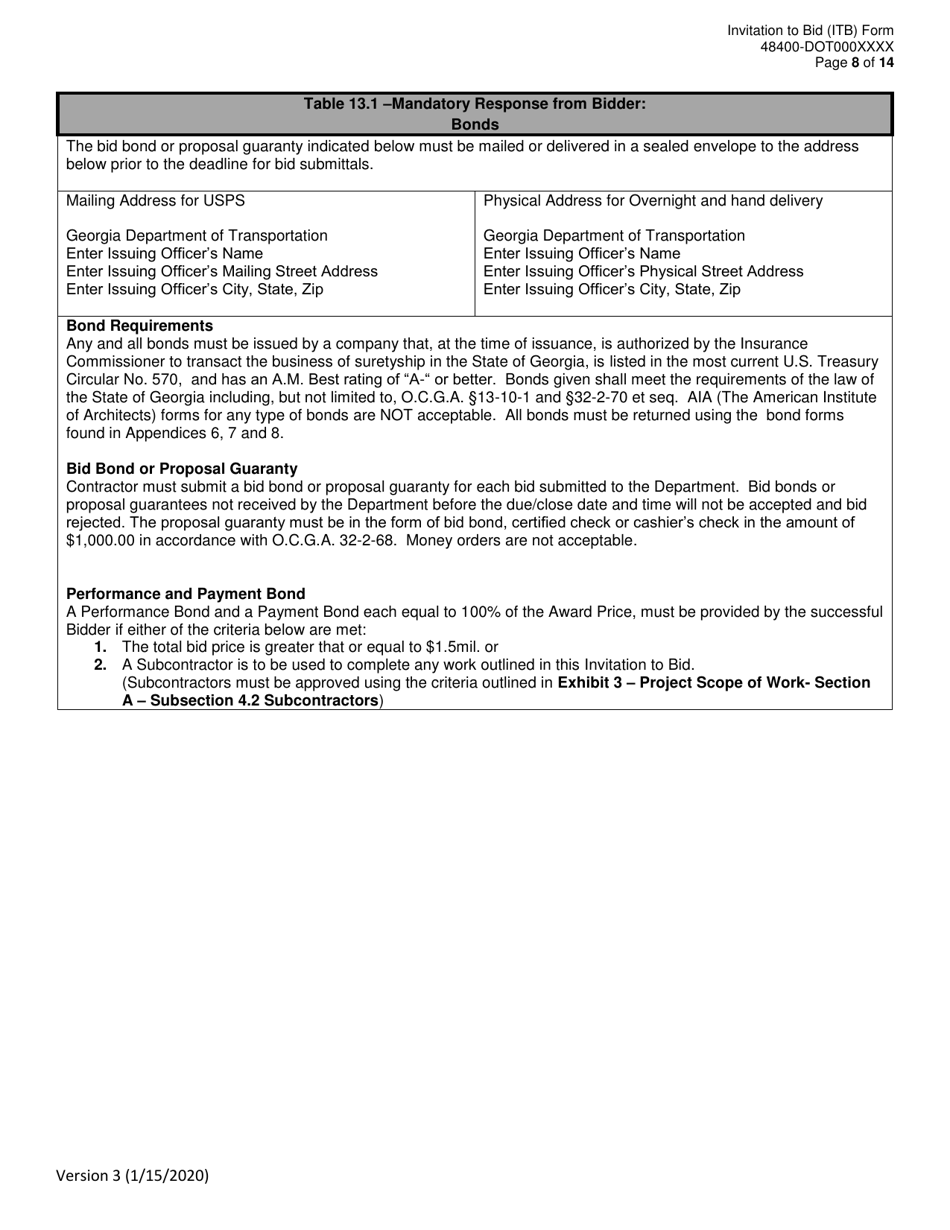 Invitation to Bid (Itb) Bid Form - Bridge Maintenance and Repair - District - Georgia (United States), Page 8