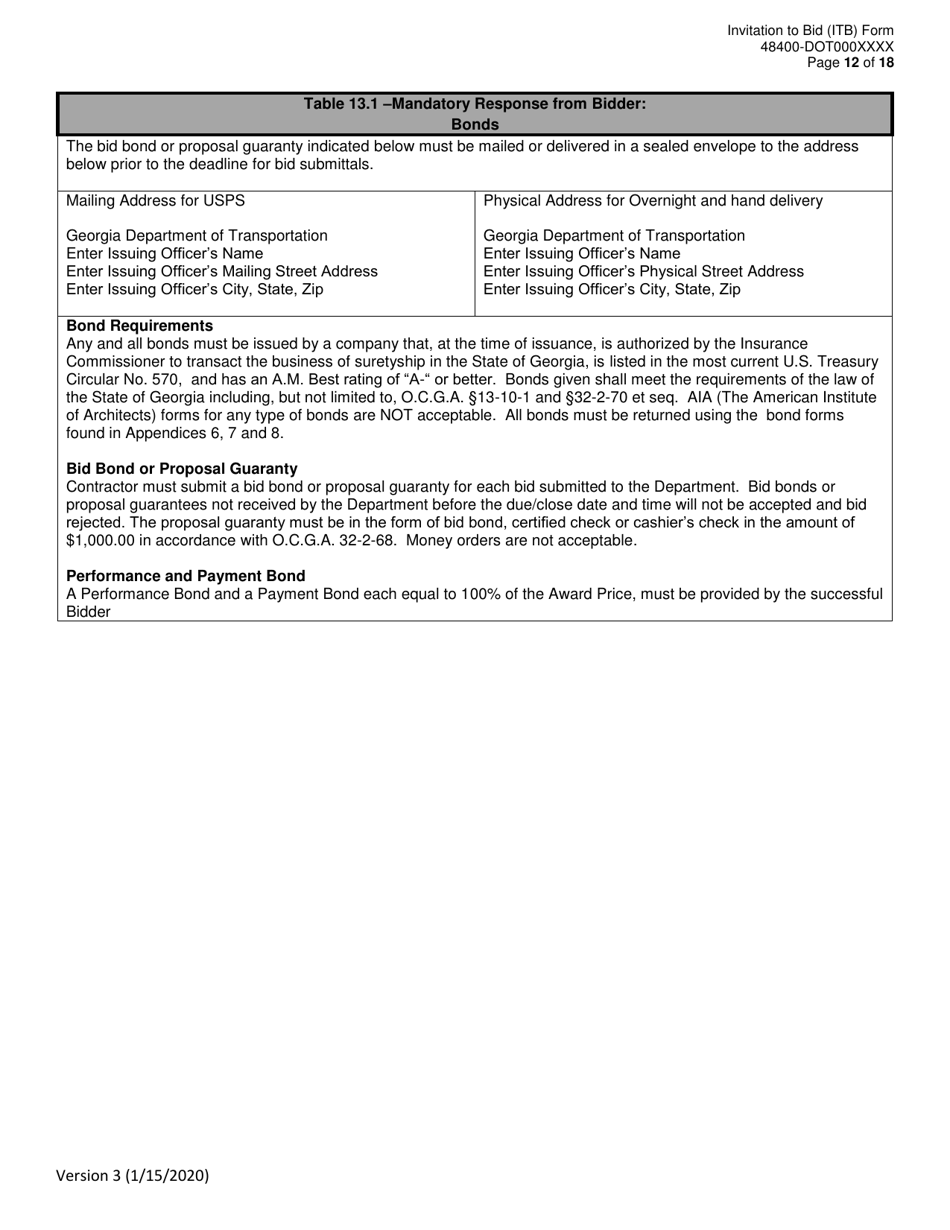 Invitation to Bid (Itb) Bid Form - Drainage Rehabilitation, Repair, Replacement,  Miscellaneous Maintenance Services - District - Georgia (United States), Page 12