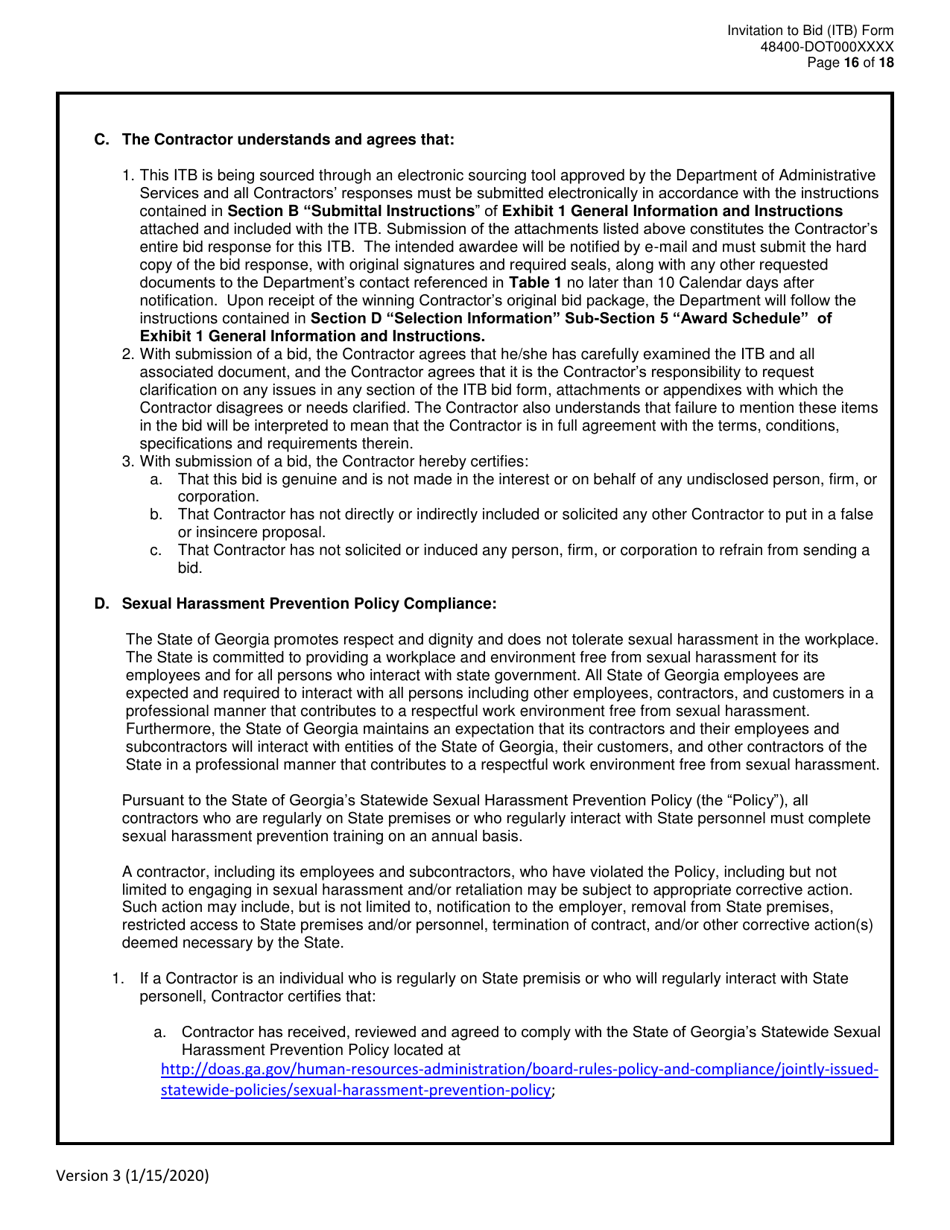 Invitation to Bid (Itb) Bid Form - Drainage Rehabilitation, Repair, Replacement,  Miscellaneous Maintenance Services - District - Georgia (United States), Page 16