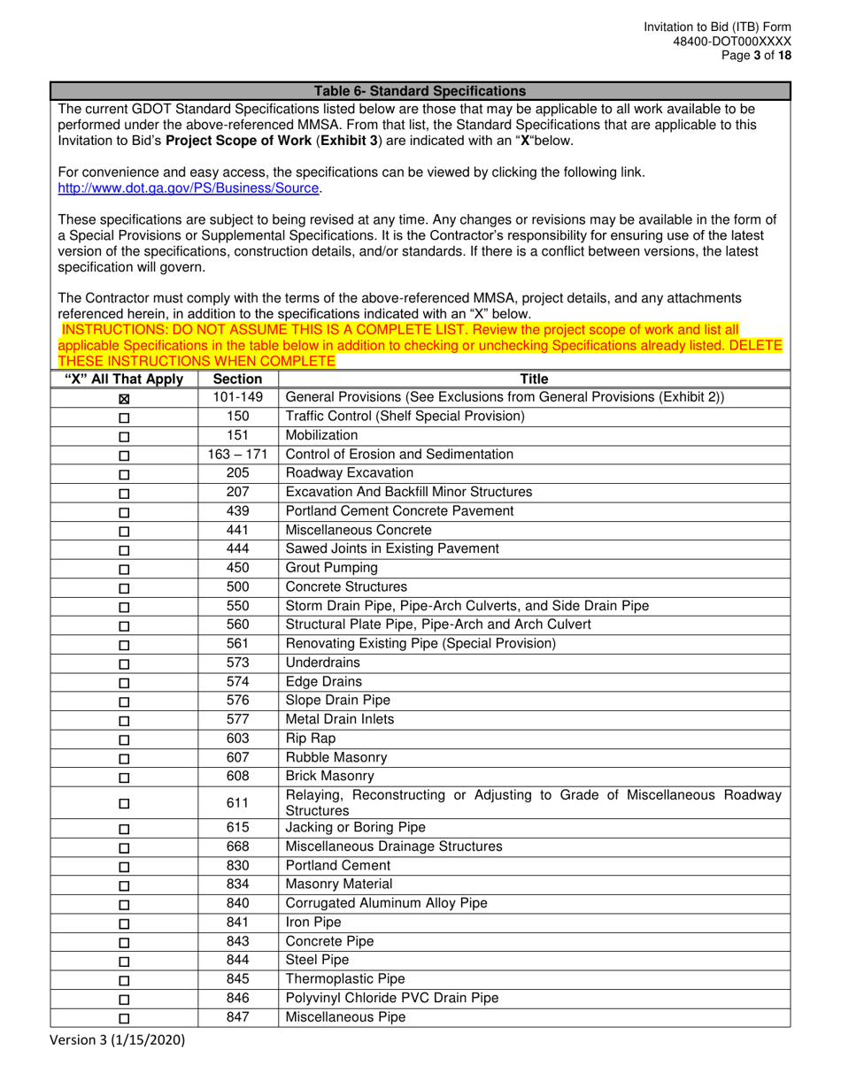 Invitation to Bid (Itb) Bid Form - Drainage Rehabilitation, Repair, Replacement,  Miscellaneous Maintenance Services - District - Georgia (United States), Page 3