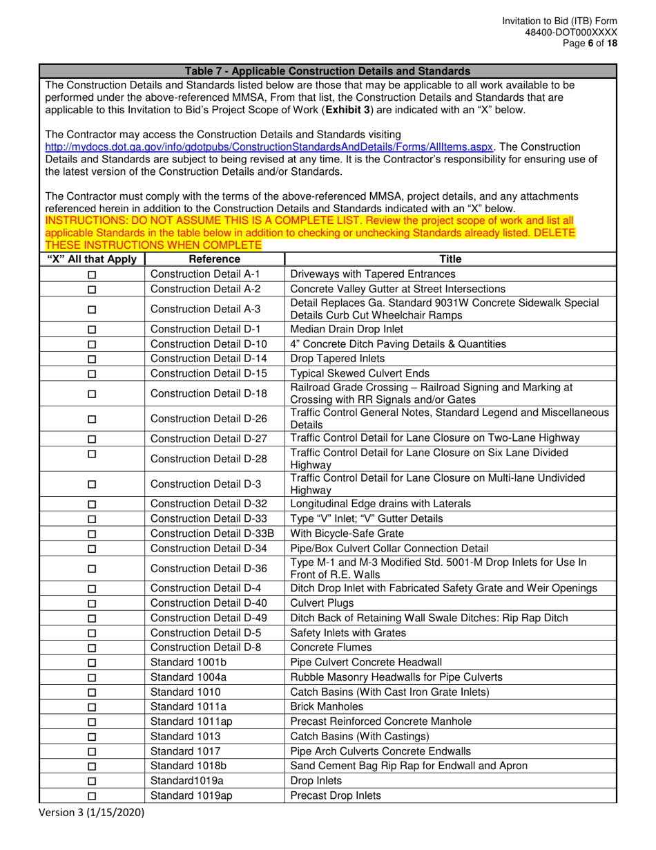 Invitation to Bid (Itb) Bid Form - Drainage Rehabilitation, Repair, Replacement,  Miscellaneous Maintenance Services - District - Georgia (United States), Page 6