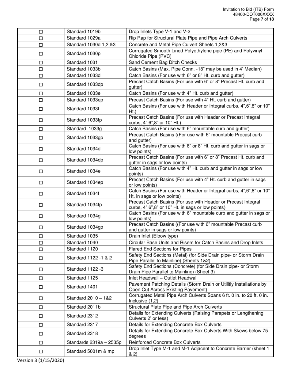 Invitation to Bid (Itb) Bid Form - Drainage Rehabilitation, Repair, Replacement,  Miscellaneous Maintenance Services - District - Georgia (United States), Page 7