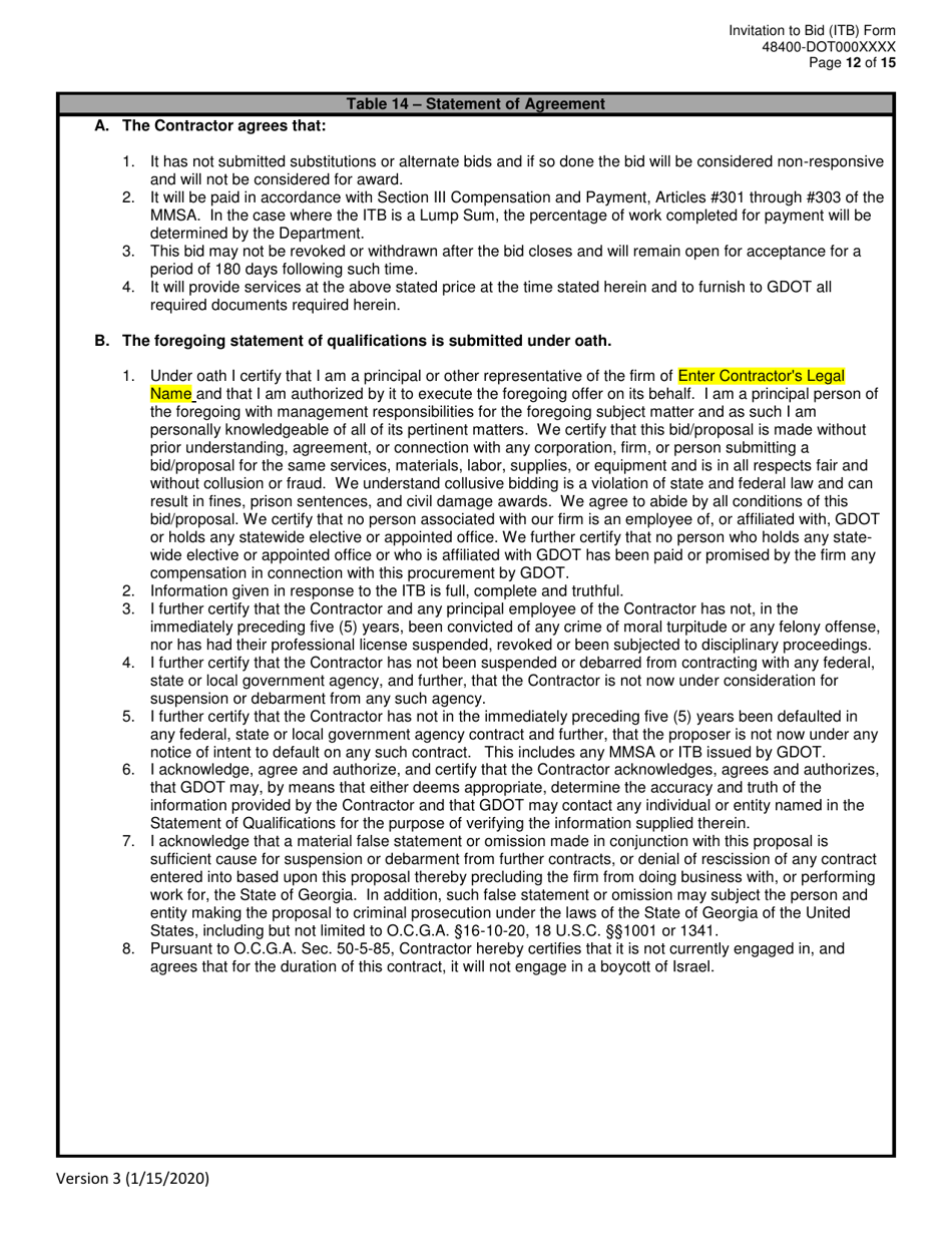 Invitation to Bid (Itb) Bid Form - Installation, Repair and Maintenance of Fencing - District - Georgia (United States), Page 12