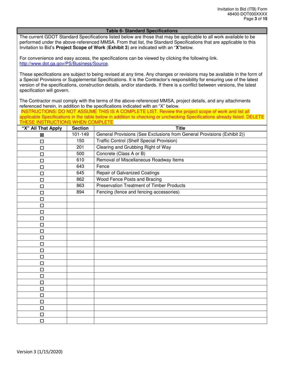 Invitation to Bid (Itb) Bid Form - Installation, Repair and Maintenance of Fencing - District - Georgia (United States), Page 3