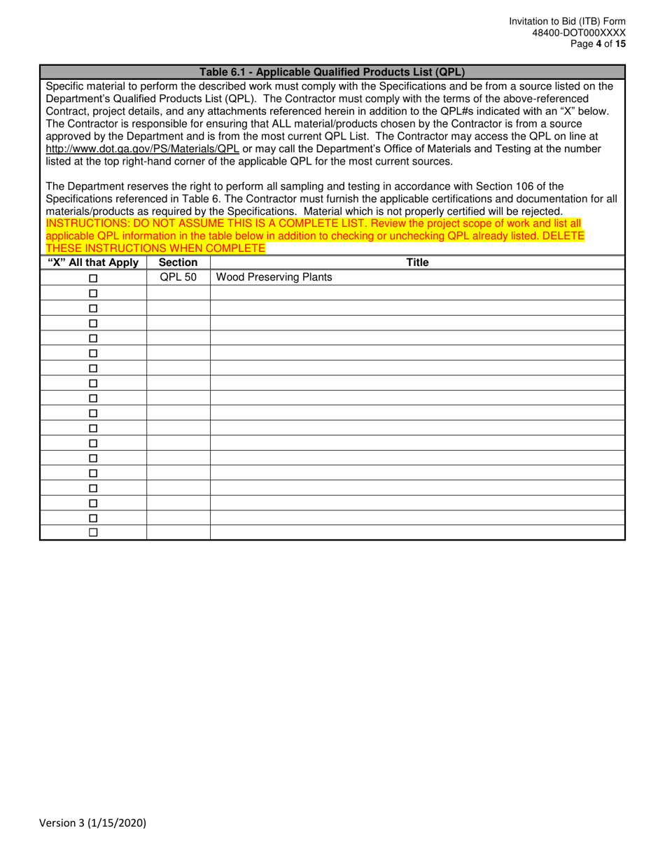 Invitation to Bid (Itb) Bid Form - Installation, Repair and Maintenance of Fencing - District - Georgia (United States), Page 4